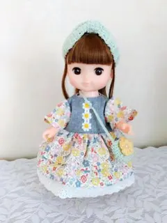 ソランちゃん服♡ロングワンピース＆手編みリボンヘアバンド　グリーン＆ポシェット