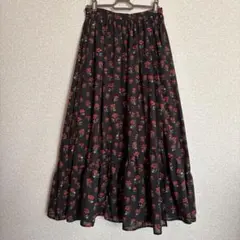 【LOWRYS FARM】花柄ラップデザイン ティアードロングスカート
