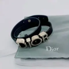 【美品】ディオール ブレスレット ロゴ 黒レザー 袋付き Dior