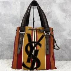 美品 イヴサンローラン キャンバス トートバッグ カサンドラロゴ ストライプ