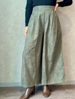 【Grand Park】 スウェード ワイドパンツ スリット グリーン 新品