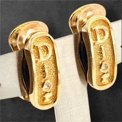 極美品✨Dior ディオール イヤリング ロゴ ラインストーン ゴールド 刻印