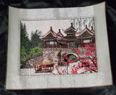 オータムセール！中国伝統工芸 蘇州刺繍 シルクアート 額装用 風景画タペストリー