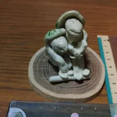 カッパの親子陶器置物と木のコースター