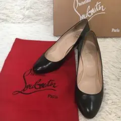【美品】クリスチャンルブタン パンプス 黒 ヒール レザー 25.5cm相当