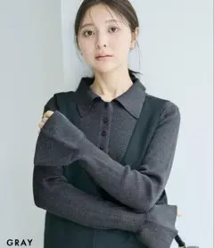 ベースメントオンライン 襟付き袖フレアニット グレー