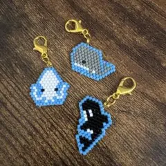 ビーズチャーム　海の生き物３点SET クジラ・イカ・シャチ