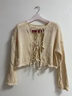 ローリーズファーム　メッシュ編み ベージュ クロップドカーディガン　Mサイズ