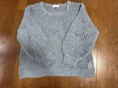 B.C.STOCK ブルー　メッシュ編み 長袖セーター フリーサイズ