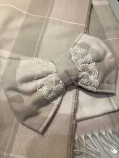 【 LIZLISA 】リズリサチェックリボンストール マフラー グレー×ピンク