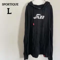 SPORTIQUE 【L】ジャズロゴ ブラックパーカー 黒　薄手