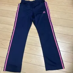 adidas ネイビー ピンクストライプ ジャージパンツ
