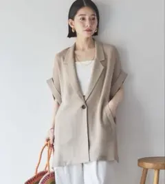 【完売色】DOUX ARCHIVES メッシュフレンチジャケット ベージュ 38のサムネイル