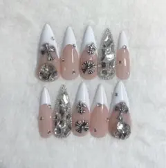 クロムネイル ロングネイルチップ フレンチネイル 埋めつくし ギャル