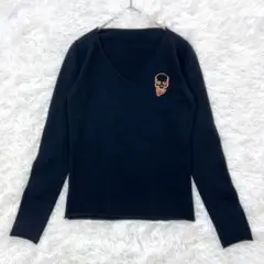 ルシアンペラフィネ カシミヤ100% カーディガン スカル刺繍 S 黒