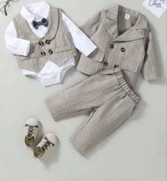 ベージュ ストライプ セレモニースーツ T2~3 (92~98)