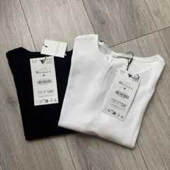 新品未使用　ZARA クロップド丈ショートスリーブTシャツ ホワイト ブラックのサムネイル