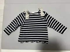 petit main 肩リボンスカラップボーダーTシャツ