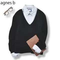 フランス製 アニエスベー agnes b Vネック ニット セーター 2 黒 ♪