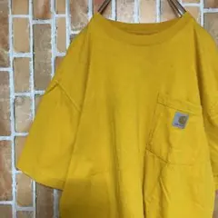 160Carharttカーハート黄半袖TシャツUSA製ポケット刺繍ヘンリーネック