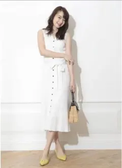 マイストラーダ Mystrada フロント釦ノースリーブロングニットワンピース