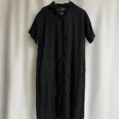 無印良品　リネン100黒 半袖シャツワンピース XS〜S