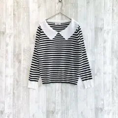 テチチテラス　ボーダー　襟付き　ニット　ショート丈　長袖　薄手　おでかけ　春　夏