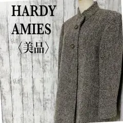 美品【ハーディエイミス】上質ウール　ロングコート比翼ボタン　カシミヤ　レディース