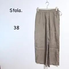 ストラ ワイドパンツ 38 カーキベージュ 光沢 サテン ウエストゴム