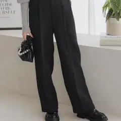 低身長向けサイズ タックワイドストレートパンツ