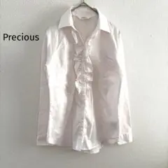 Precious 長袖シャツ 5号 薄ピンク フリルデザイン オフィス大人可愛い
