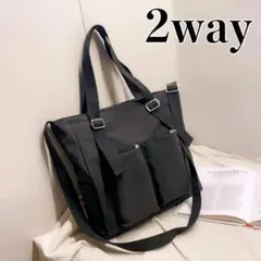 ショルダーバッグ トートバッグ 2way 軽量 防水 キャンバス 男女兼用 黒