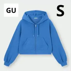 ✨️即日発送 GU クロップドスウェットフルジップパーカ 長袖 ブルー S