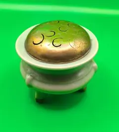 青磁 三足香炉 金属透かし蓋 桐紋 唐草文 香道具 茶道具
