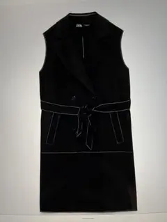 新品タグ無し　コントラスト　トップステッチ　ロングベスト　フェイクスエードベスト