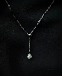 淡水パール(本真珠)1粒ネックレス ハンドメイド アレルギー対応素材