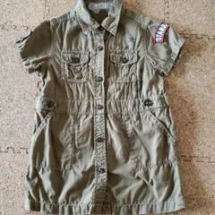 ダブルビー☆ワンピース★シャツワンピ☆90★カーキ☆ミリタリー★半袖☆