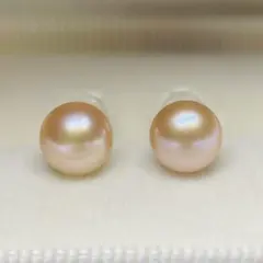 天然 本真珠 ピアス パール 直結 無調色　オローラオレンジ　7mm