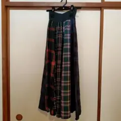 再値下げしましたチェック柄フレアスカート グリーン系