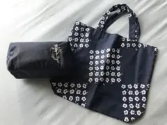 【新品・未使用】花柄トートバッグ　花柄刺繍ポーチ　ネイビー