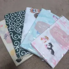 ＊綿100%＊日本製＊手ぬぐい＊ ガーゼ生地＊5枚セット＊ふくろう＊犬＊猫＊唐草