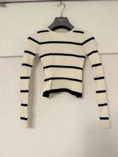 ZARA白と黒のストライプ クロップドニット