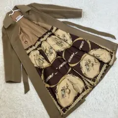HERNO　カシミヤ混　ロングコート　スカーフ柄　ベルト付　ベージュ　イタリア製