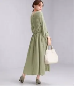 グリーンレーベルリラクシング　カッセンギャザーワンピース　グリーン　F