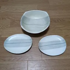 ストライプ模様の陶器製皿3点セット(彩）のサムネイル