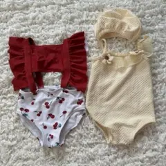 女の子用水着セット（赤・クリーム）