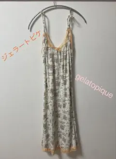 ジェラートピケ花柄キャミワンピ ルームウェア サテン レース