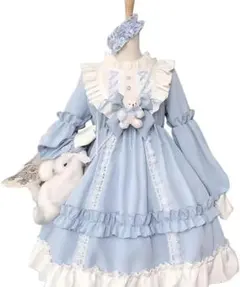 ロリータ ワンピース 水色 リボン付 ガーリー フリーサイズ 人気 29