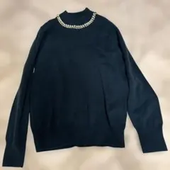 パール装飾 長袖ニットセーター