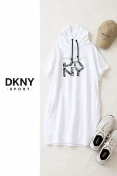 DKNY SPORT フーディーワンピース ロゴ 半袖 ホワイト ダナキャラン